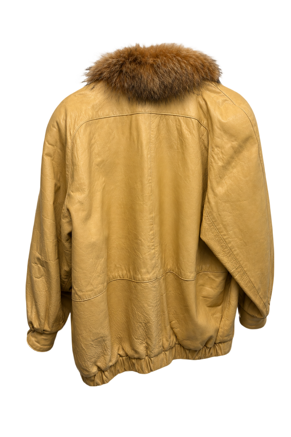 1990s Cream Yellow Leather Jacket - Back View