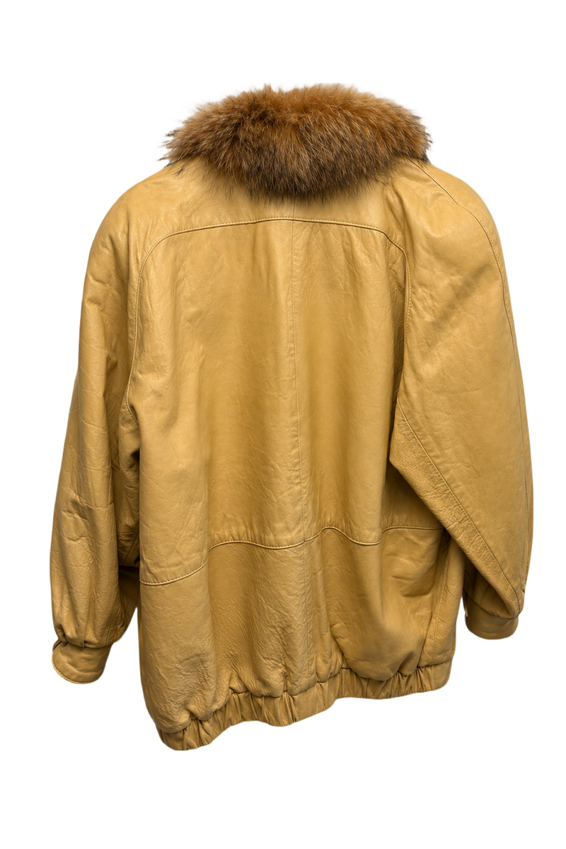 1990s Cream Yellow Leather Jacket - Back View