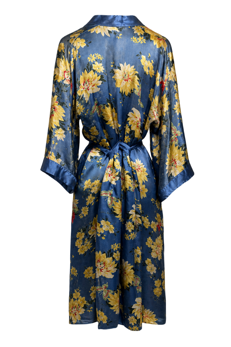 1930s Blue Silk Kimono Robe - Back View