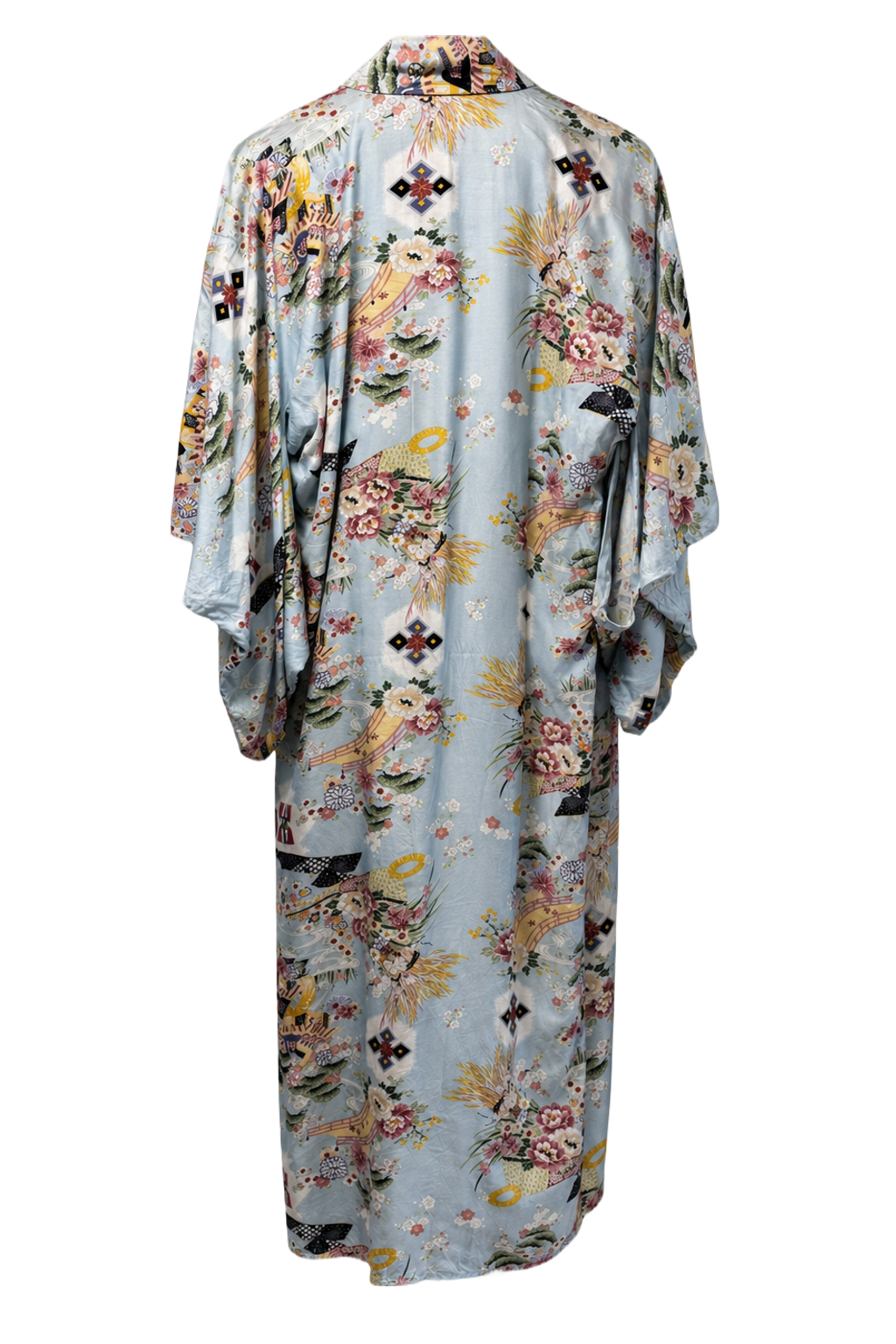 1930s Light Blue Silk-like Kimono - Back View