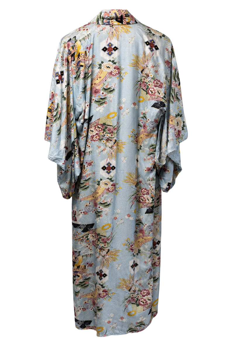 1930s Light Blue Silk-like Kimono - Back View