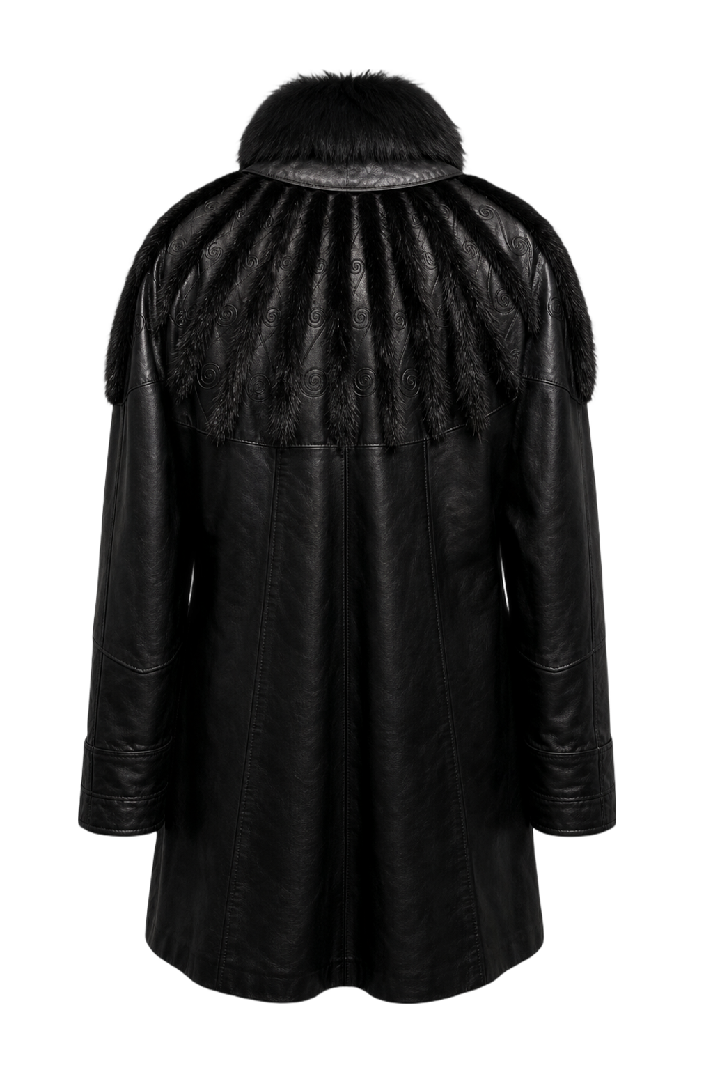 1980s Black Leather Coat - Back View