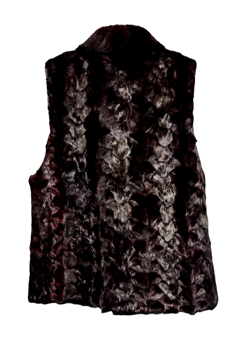 1980s Burgundy Fur Vest - Back View