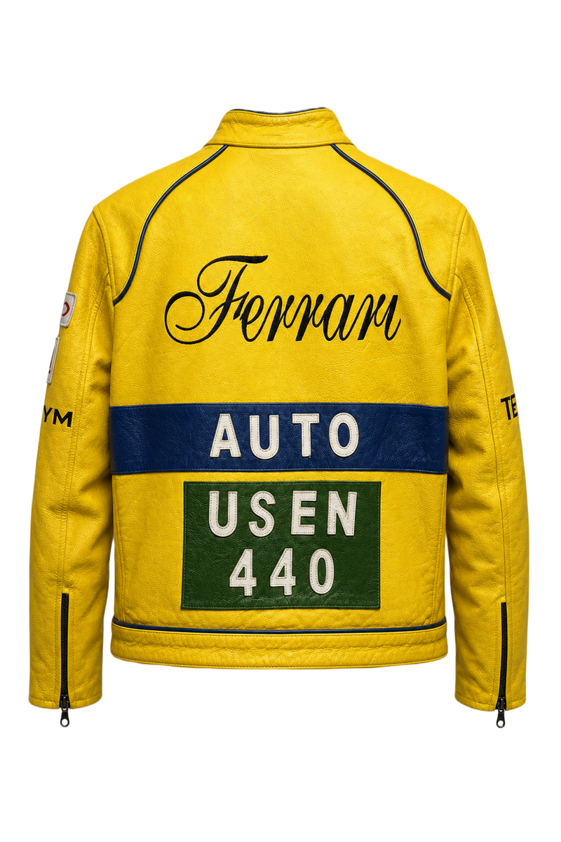 1990s Bright Yellow Leather Jacket - Back View