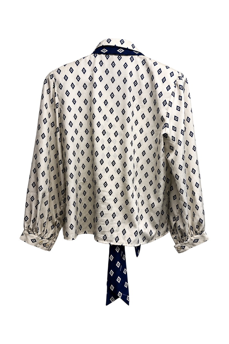 1980s Cream White Silk Blouse - Back View