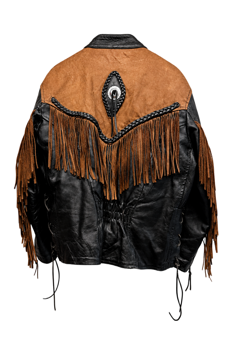 1970s Black Leather Jacket - Back View