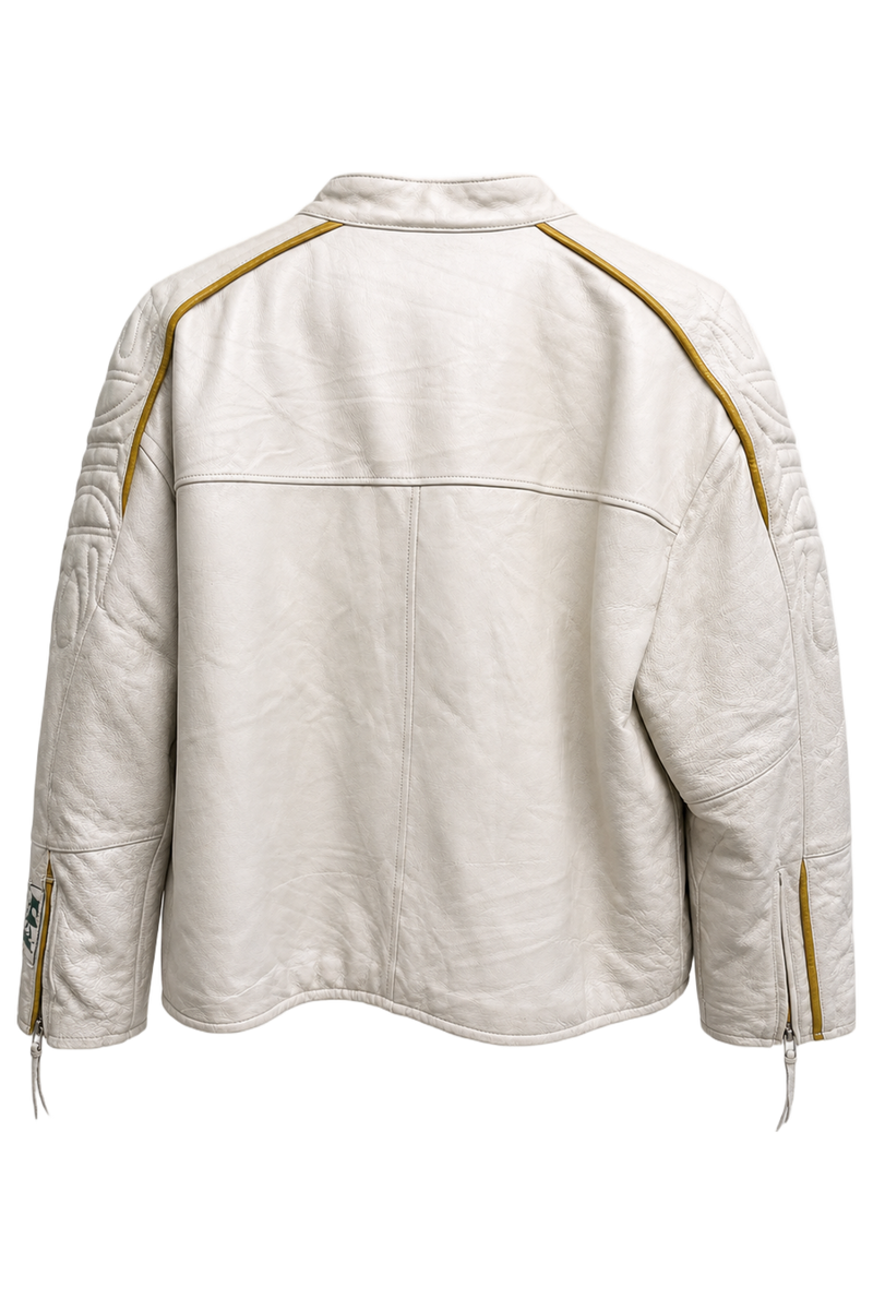 1990s Ivory White Leather Jacket - Back View