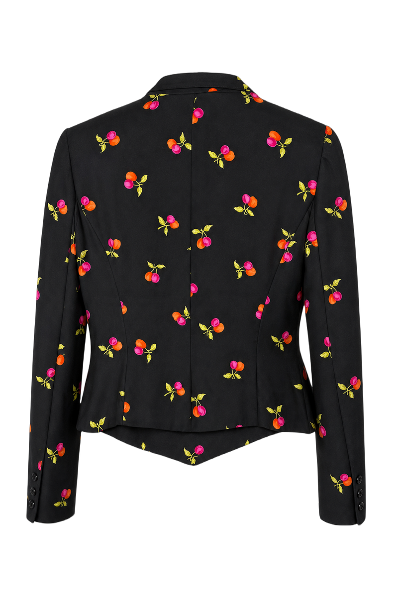1990s Black Synthetic Floral Print Jacket - Back View