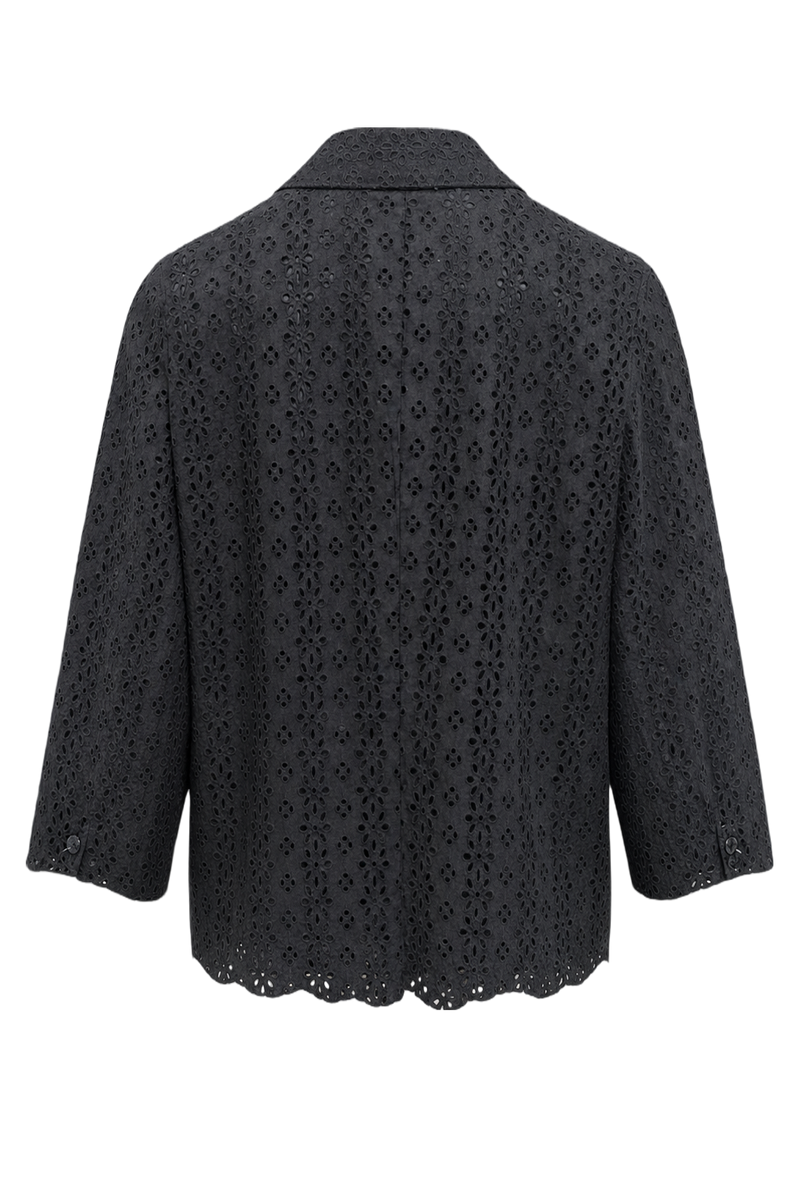 1990s Black Cotton Blazer - Back View