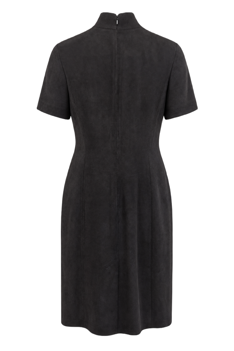 1990s Charcoal Grey Suede Dress - Back View