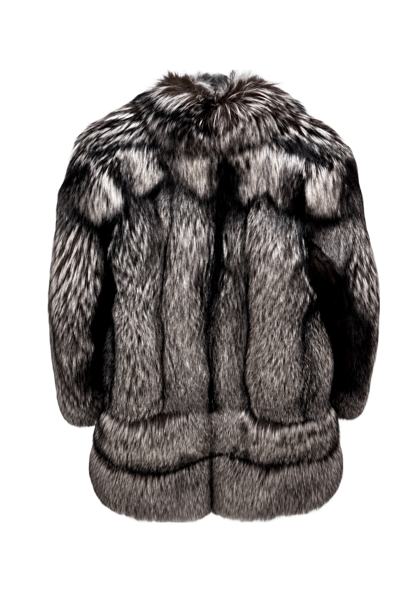 1980s Gray and White Fur Coat - Back View