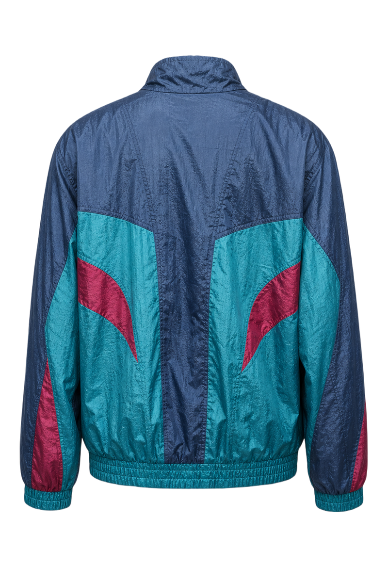 1980s Teal Magenta Nylon Jacket - Back View