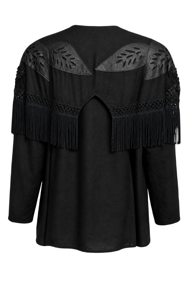 1980s Black Synthetic Blouse - Back View
