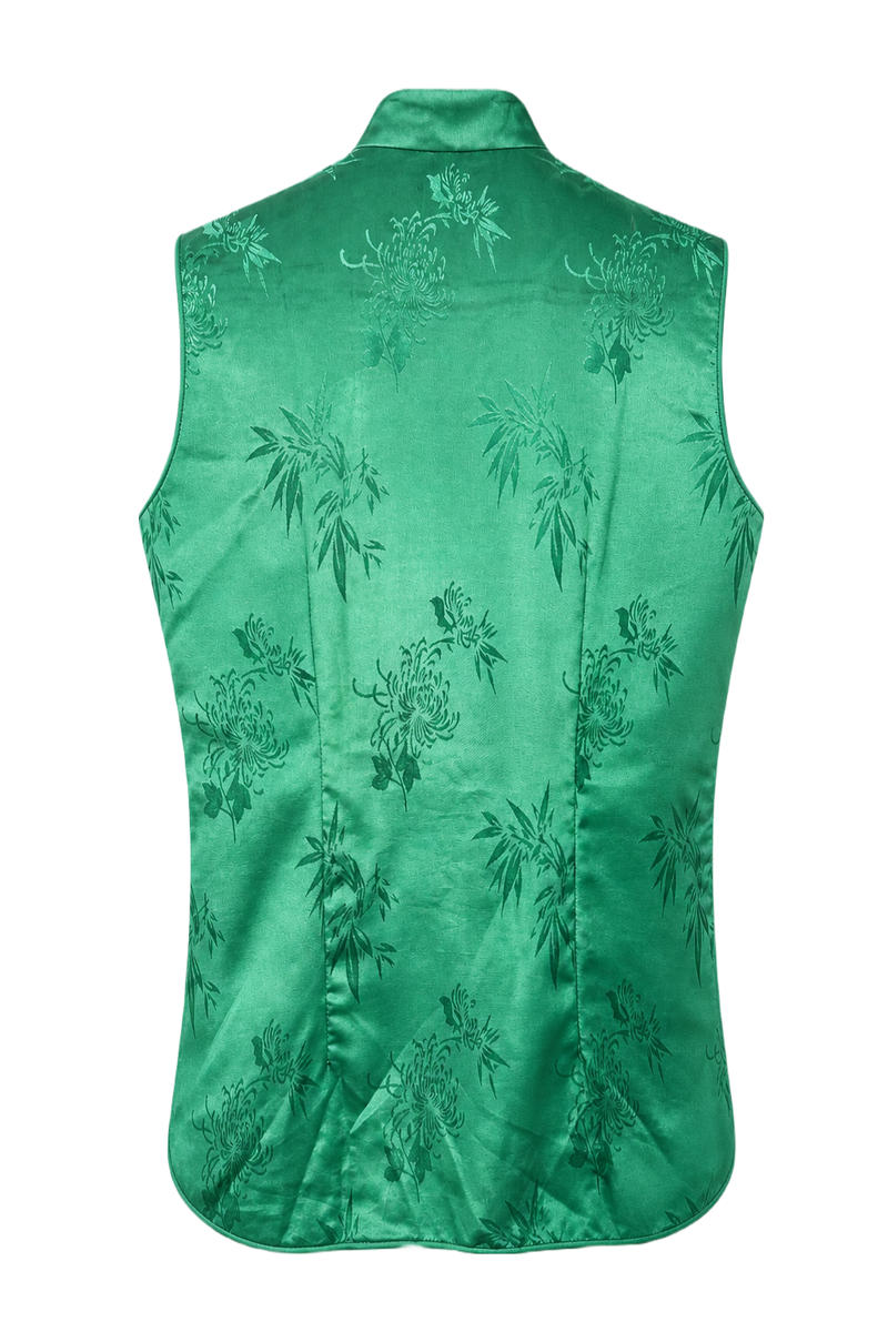 1970s Emerald Green Satin Vest - Back View