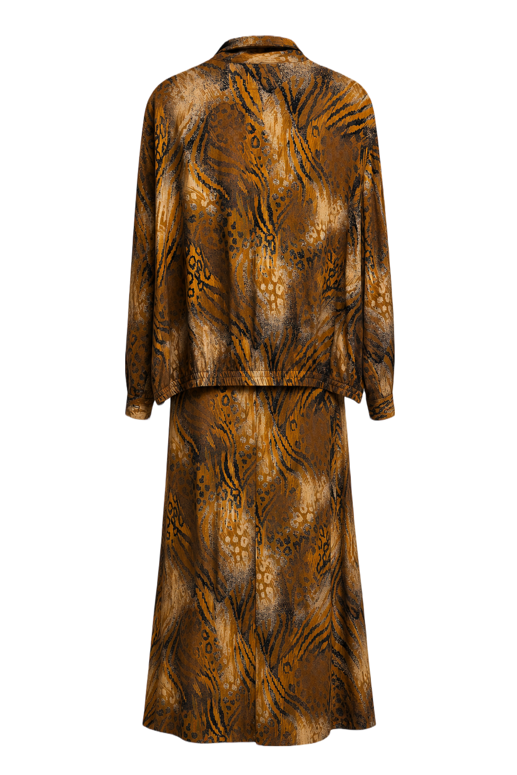 1970s Brown Animal Print Synthetic Blend Jacket and Skirt Set - Back View