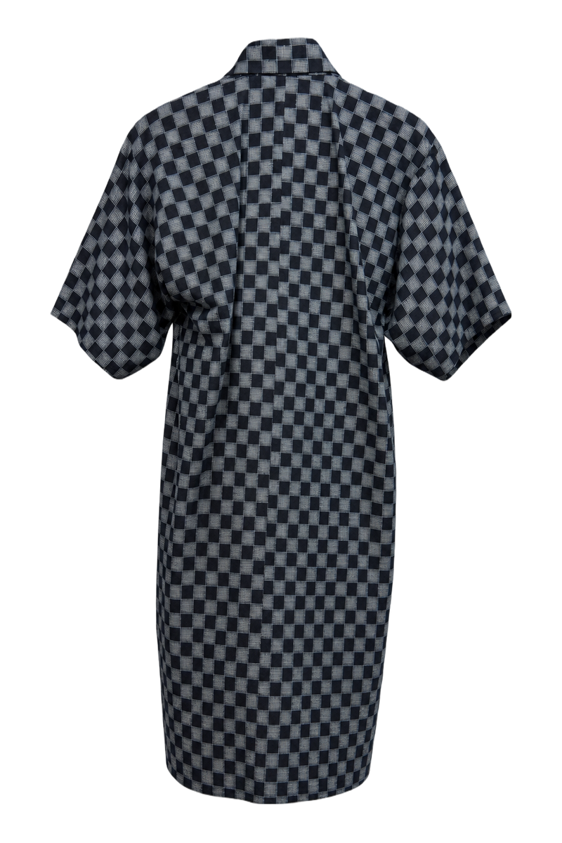 1970s Navy Blue Cotton Blend Kimono - Back View