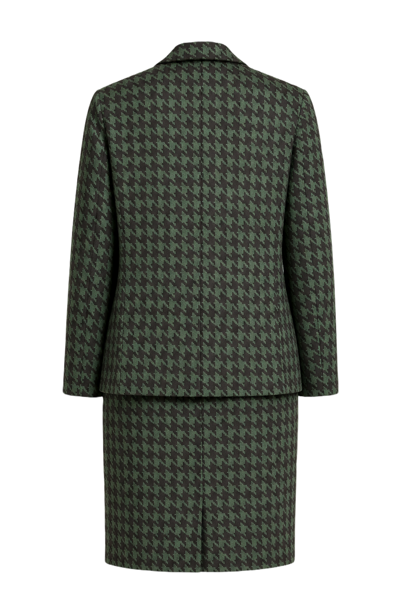 1980s Green & Black Wool Skirt Suit - Back View