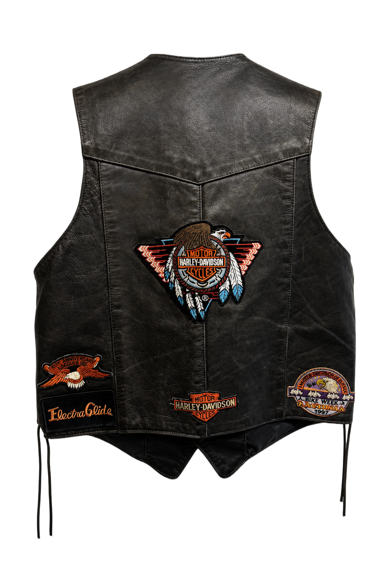 1990s Black Leather Vest - Back View