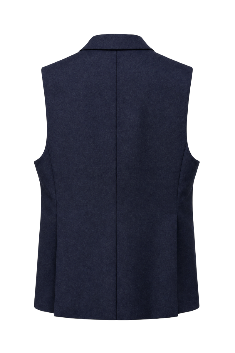 1990s Navy Blue Wool Vest - Back View