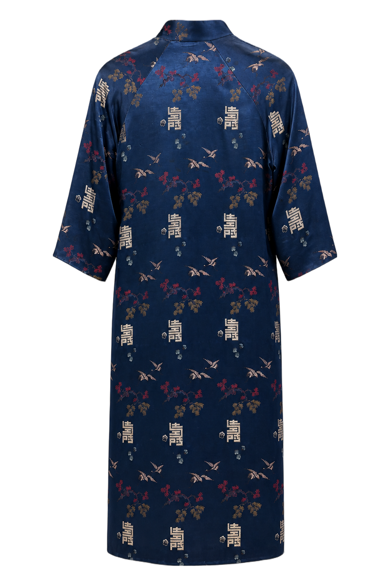 1970s Royal Blue Satin Dress - Back View