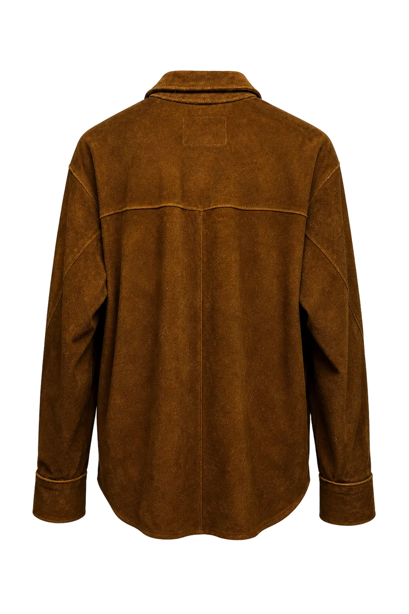 1970s Tan Suede Mens Shirt - Back View