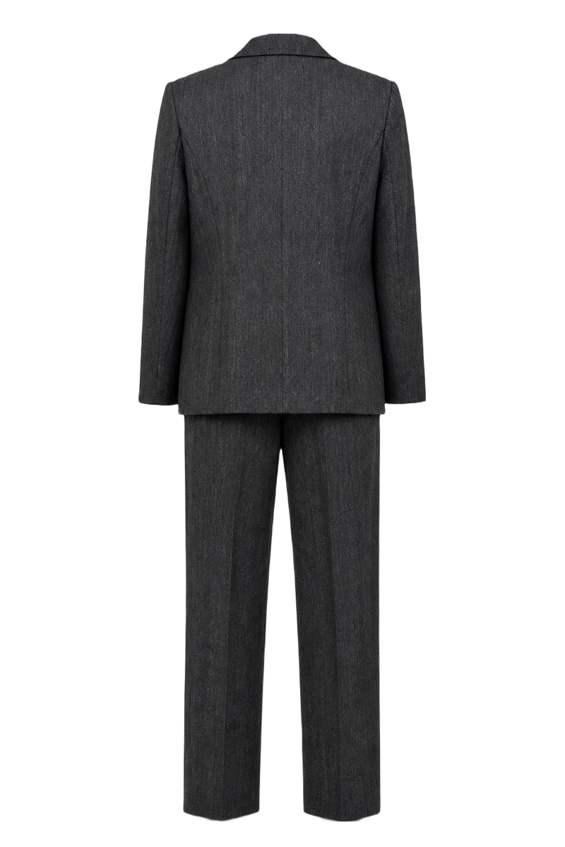 1990s Charcoal Grey Wool Blend Women's Suit - Back View