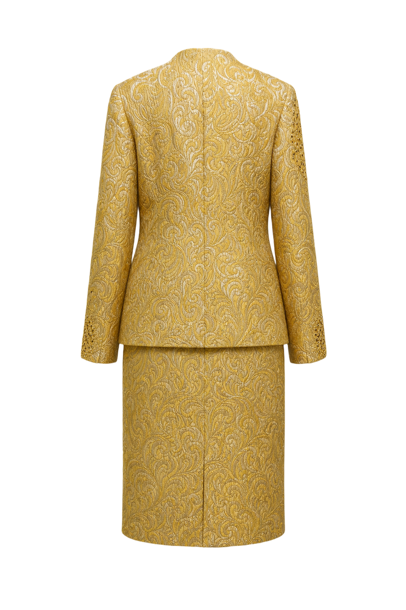 1980s Gold Metallic Blazer and Skirt Set - Back View
