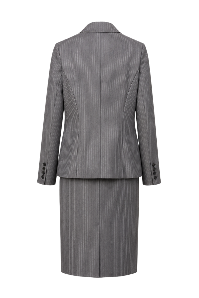 1990s Grey Wool Blend Skirt Suit - Back View