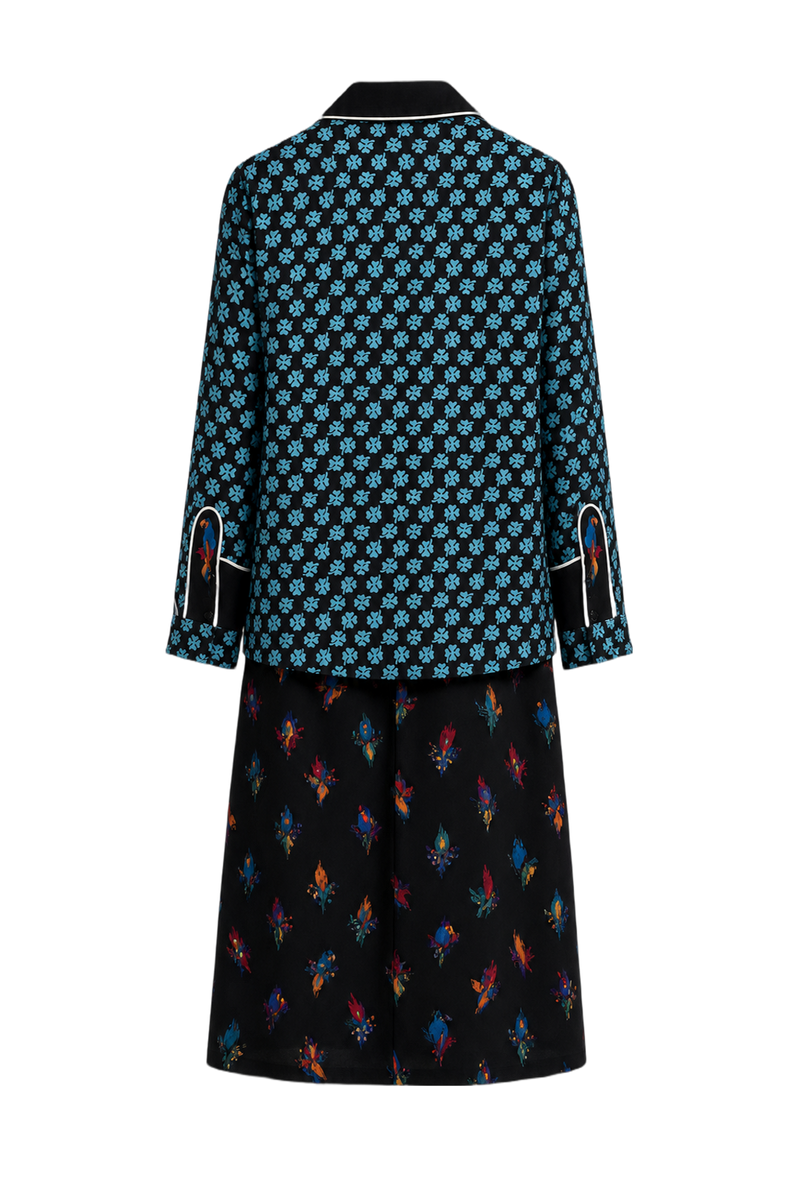 1970s Black Floral Cotton 2-Piece Set - Back View