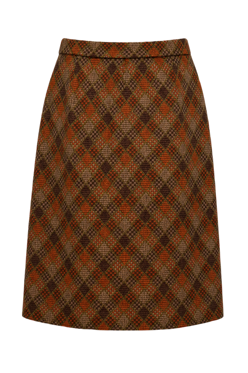 1970s Brown Wool Blend Skirt - Back View