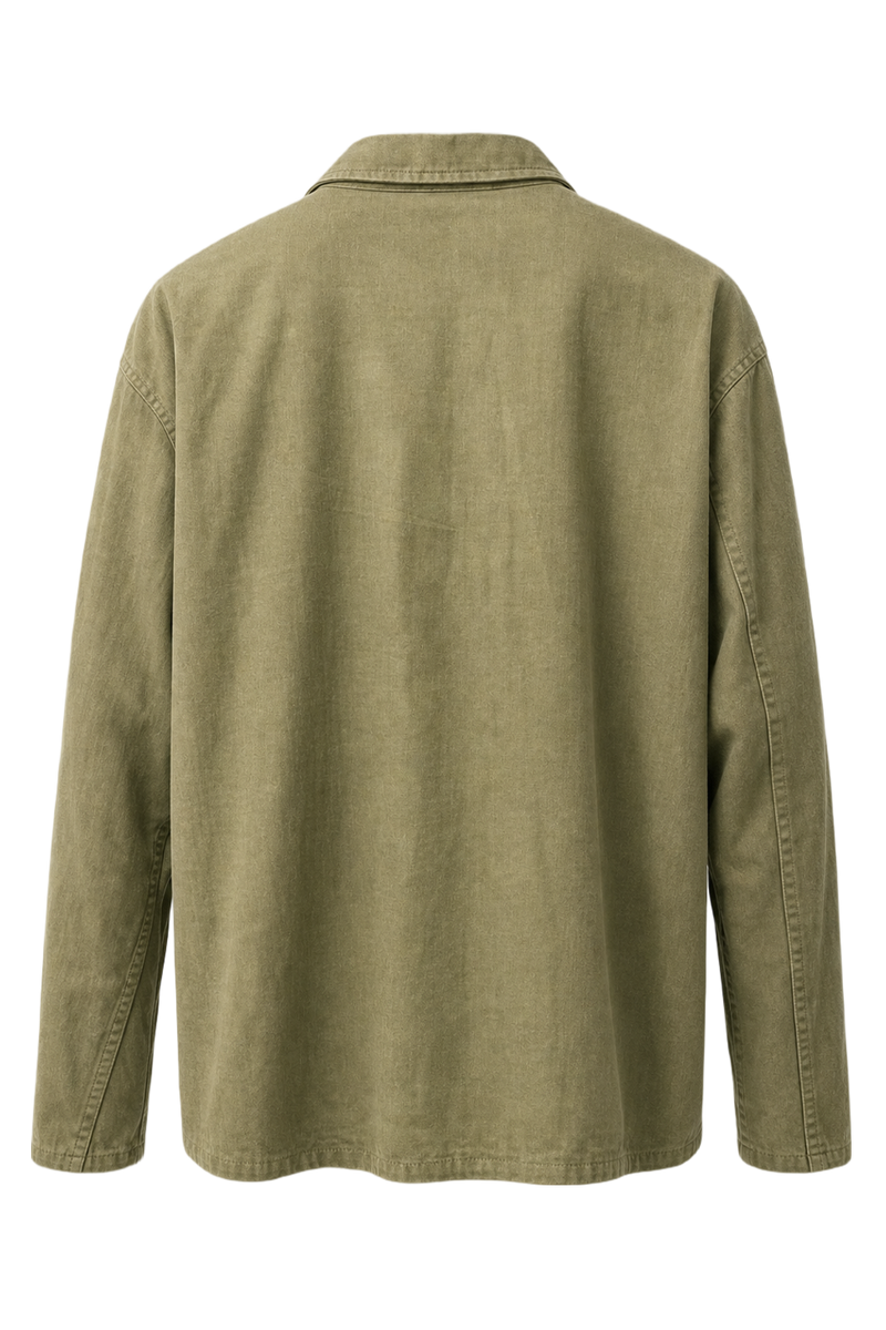 1940s Olive Green Cotton Shirt - Back View