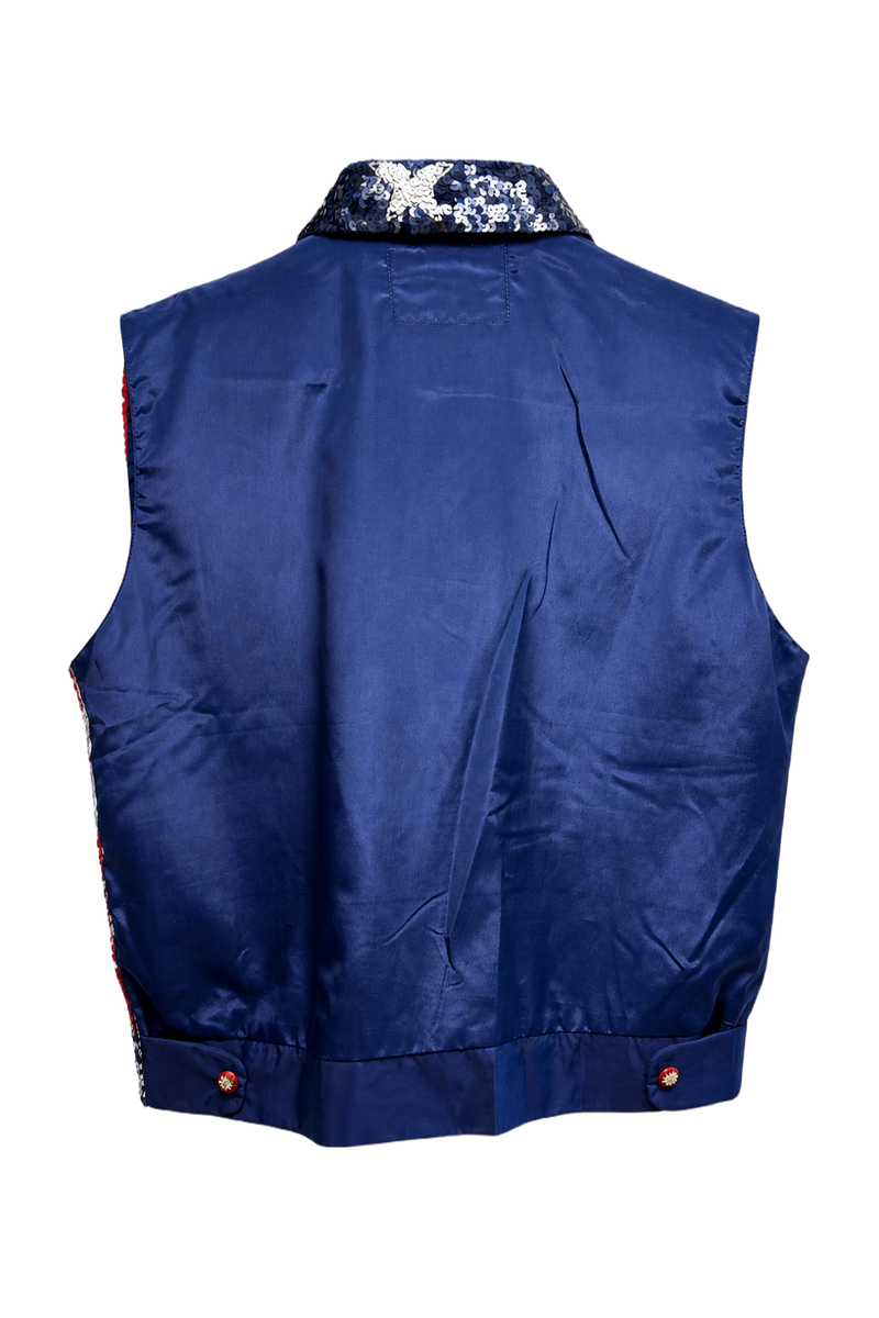 1980s Navy Blue Polyester Vest - Back View