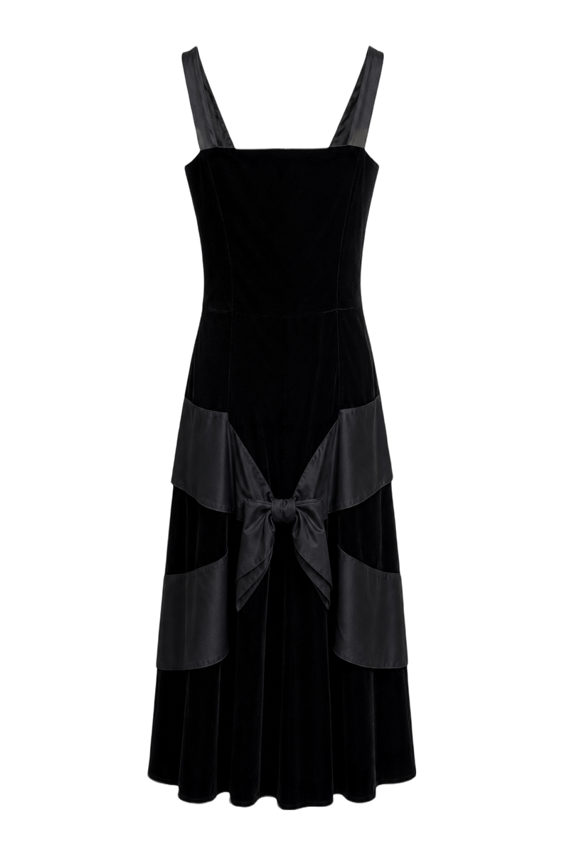 1990s Black Synthetic Blend Dress - Back View