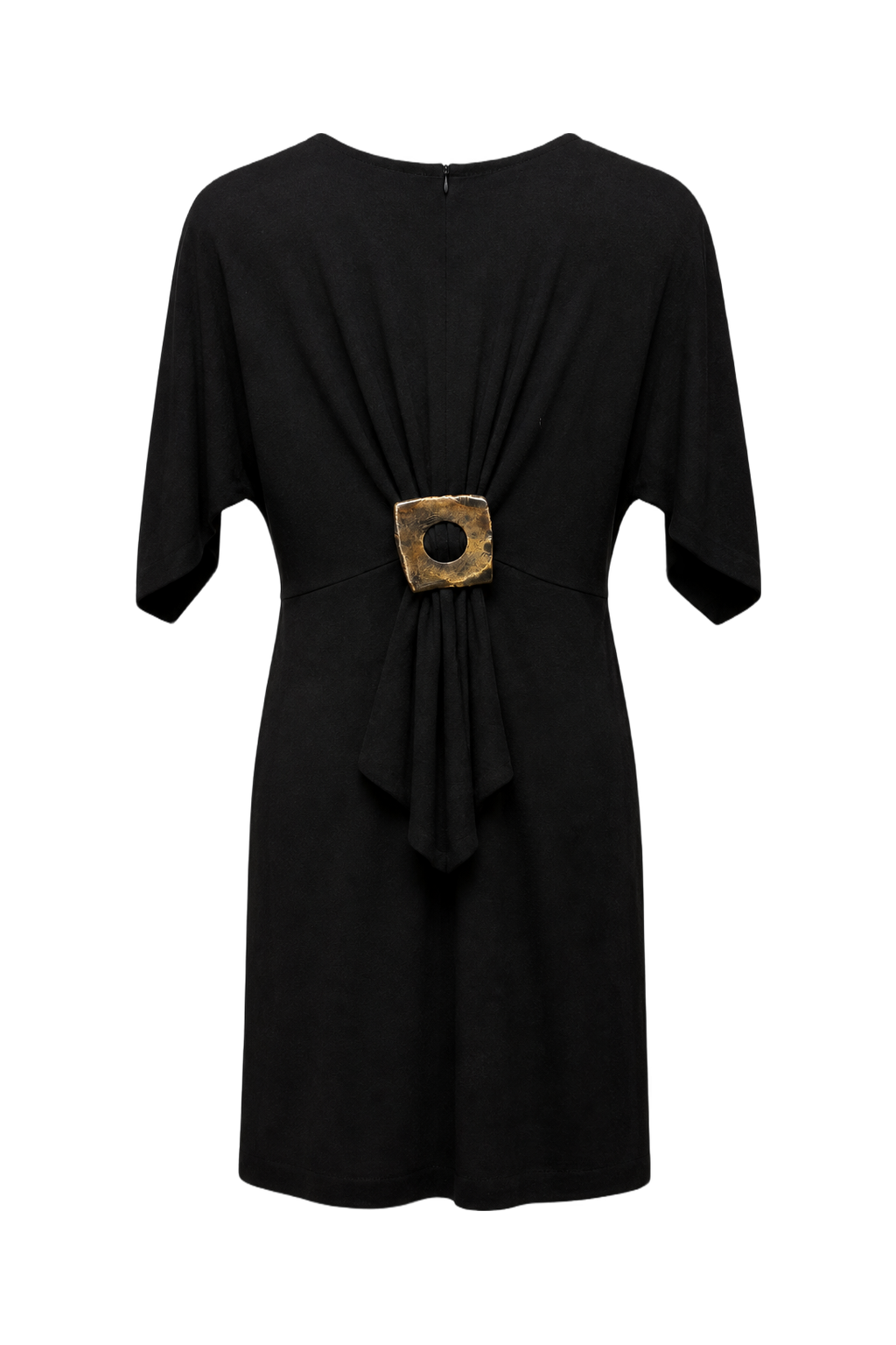1970s Black Synthetic Blend Shift Dress - Back View