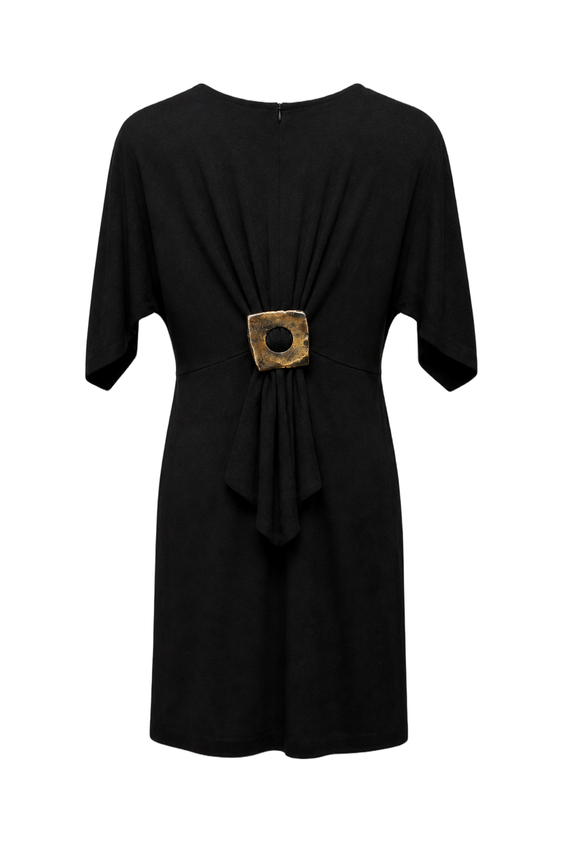 1970s Black Synthetic Blend Shift Dress - Back View