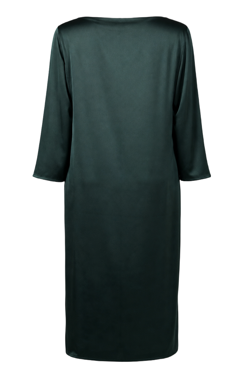 1970s Dark Green Synthetic Blend Shift Dress - Back View