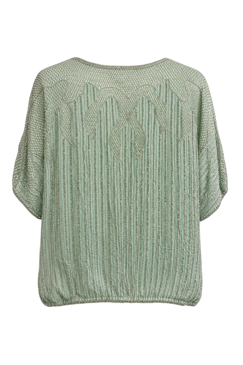 1980s Mint Green Synthetic Blend Blouse - Back View