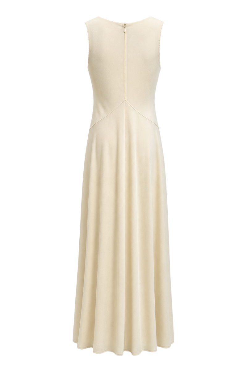 1950s Cream Synthetic Blend Shift Dress - Back View