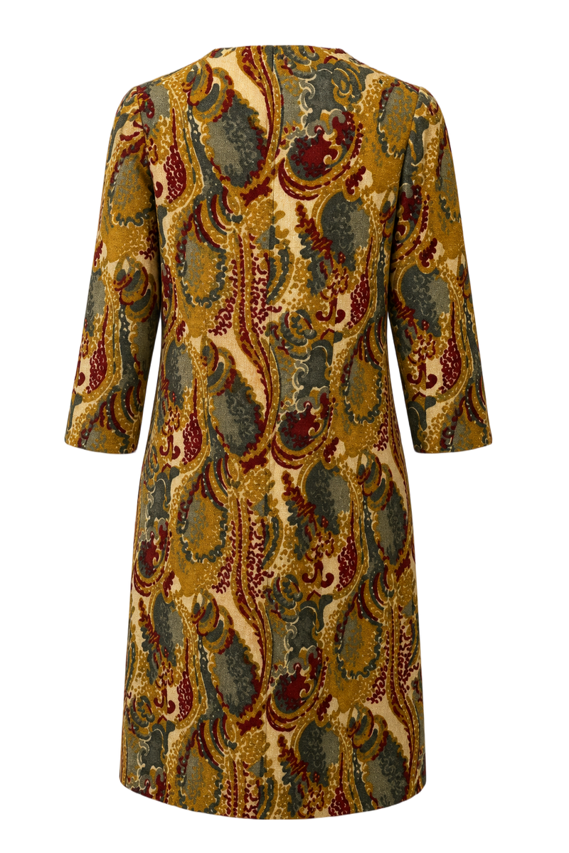 1970s Mustard Yellow Synthetic Blend Shift Dress - Back View