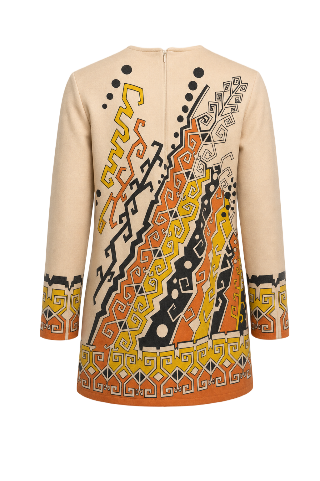 1970s Beige Synthetic Blend Shift Dress - Back View