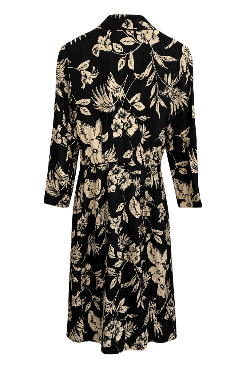 1950s Black Synthetic Blend Wrap Dress - Back View