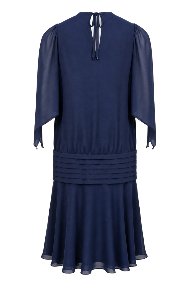 1950s Navy Blue Synthetic Blend Dress - Back View