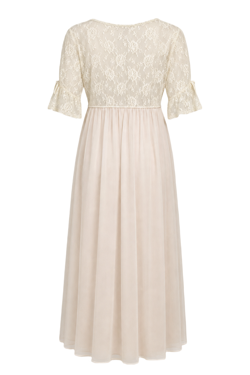 1970s Cream Synthetic Blend Maxi Dress - Back View