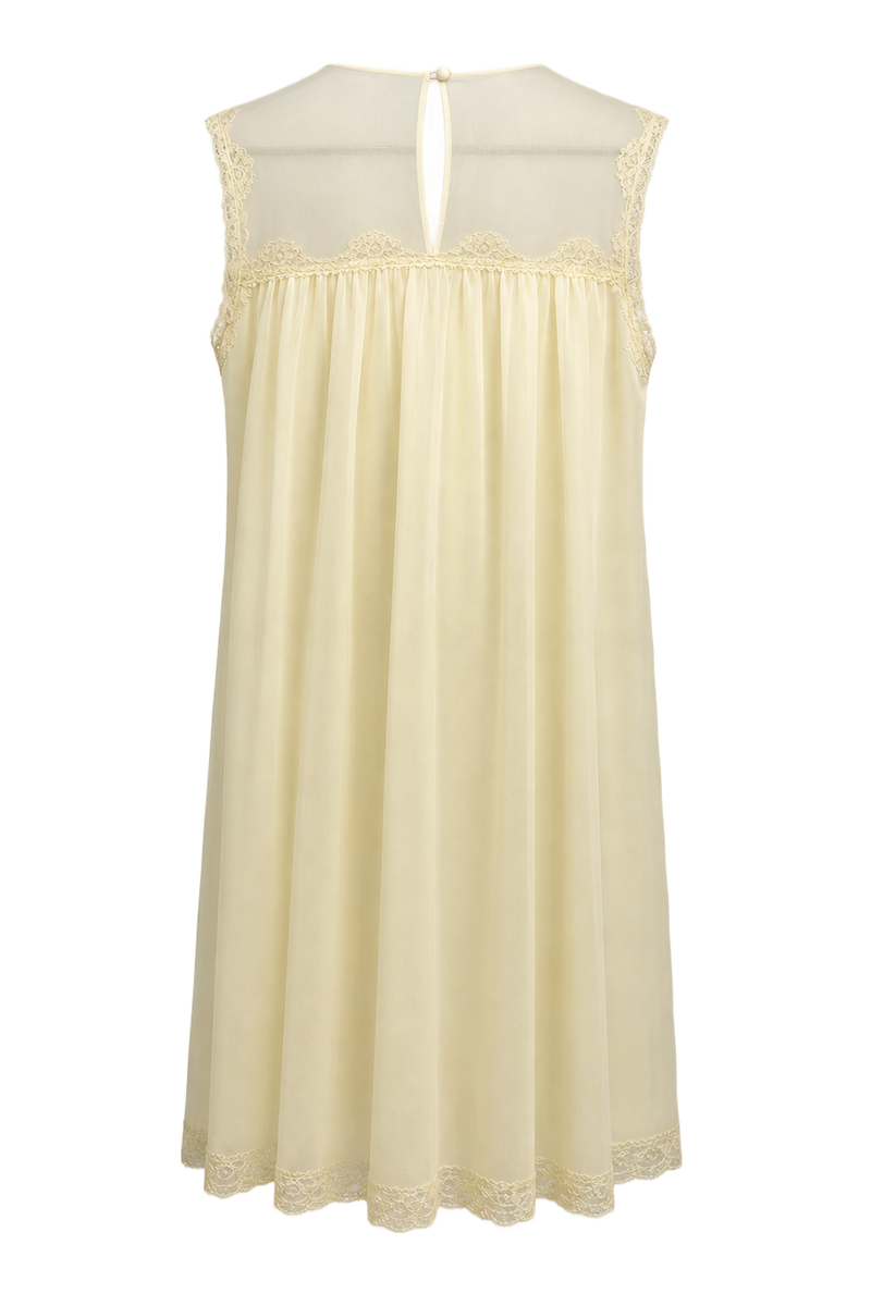 1990s Cream White Synthetic Blend Shift Dress - Back View