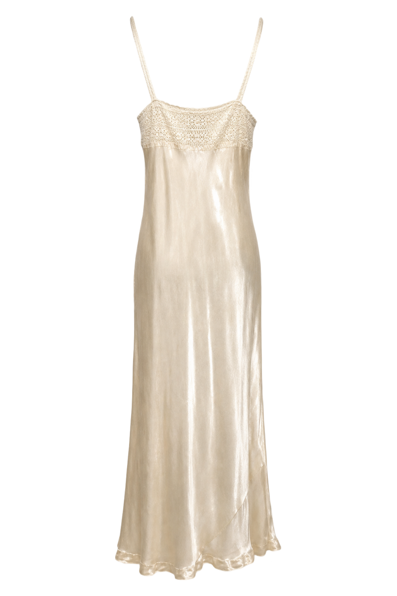 1950s Cream Synthetic Blend Maxi Dress - Back View