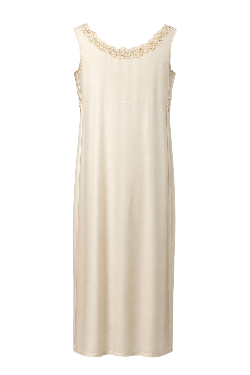 1950s Cream White Synthetic Blend Maxi Dress - Back View