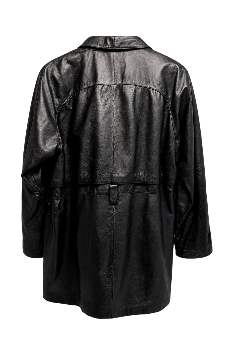 1990s Black Leather Coat - Back View