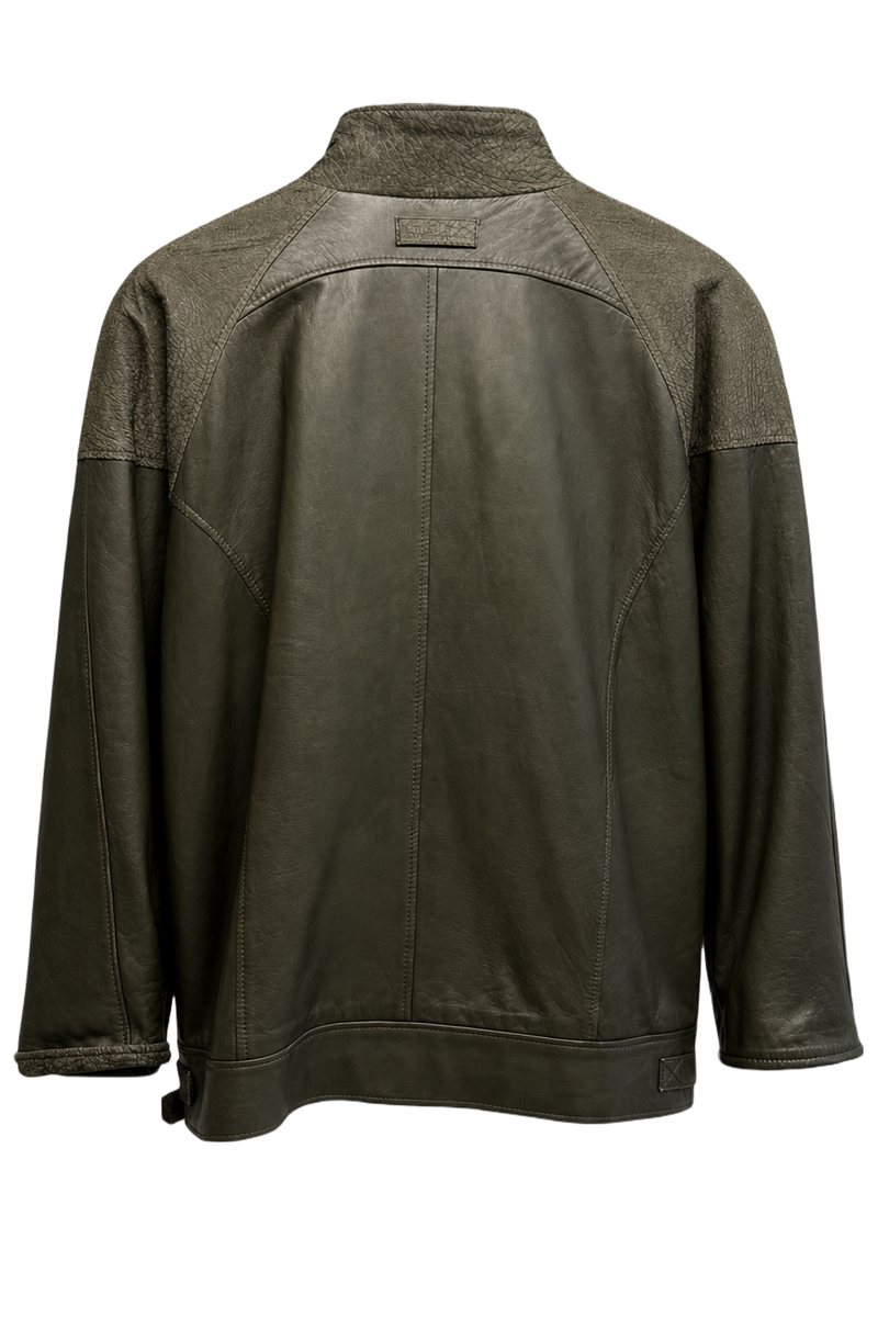 1990s Dark Green Leather Jacket - Back View