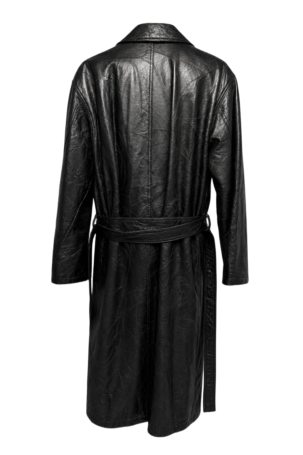 1980s Black Leather Mens Leather Coat - Back View