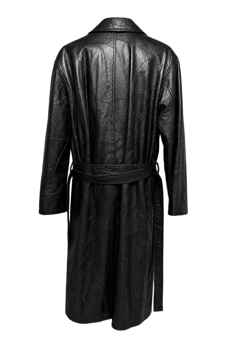 1980s Black Leather Mens Leather Coat - Back View